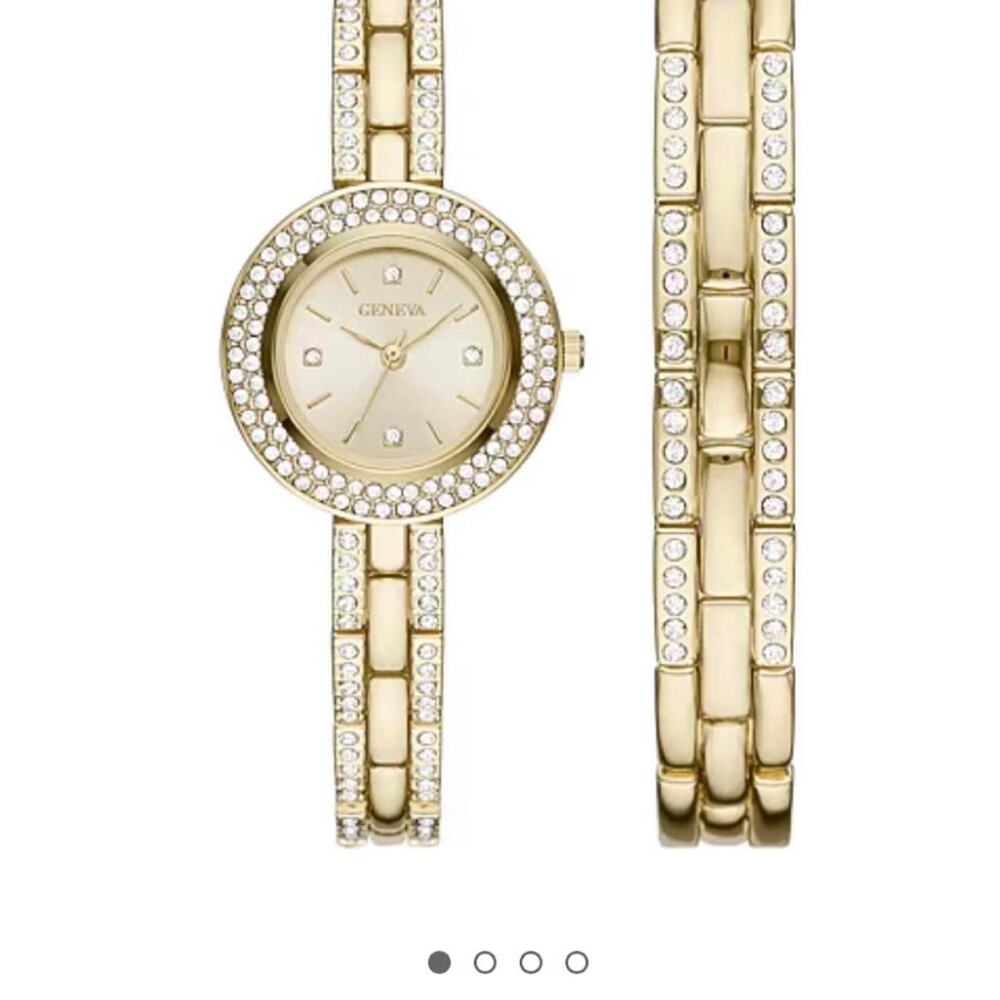 Geneva Gold Tone Crystal Watch & Bracelet Set